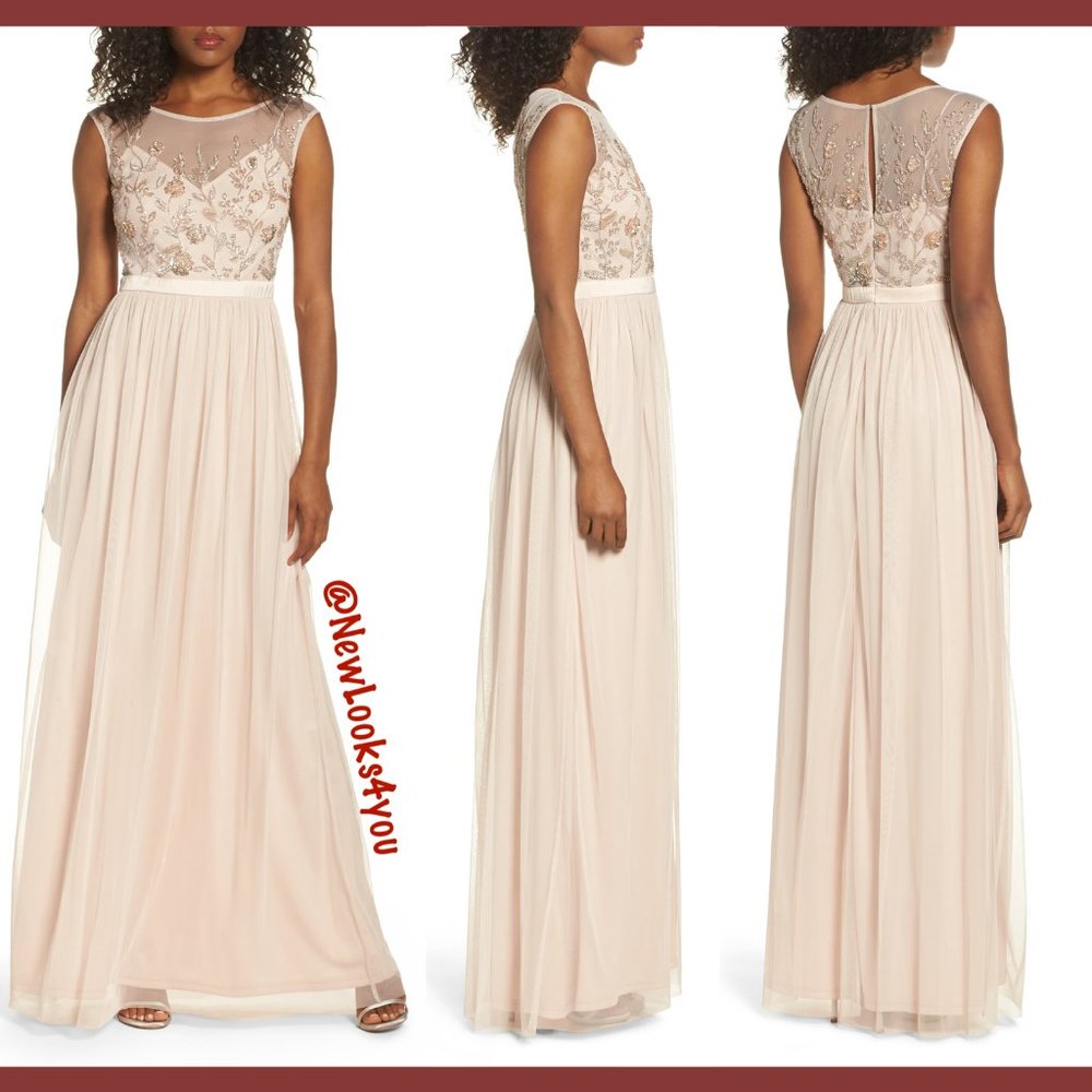 NWT Adrianna‎ Papell Beaded Sleeveless Mesh Gown 8